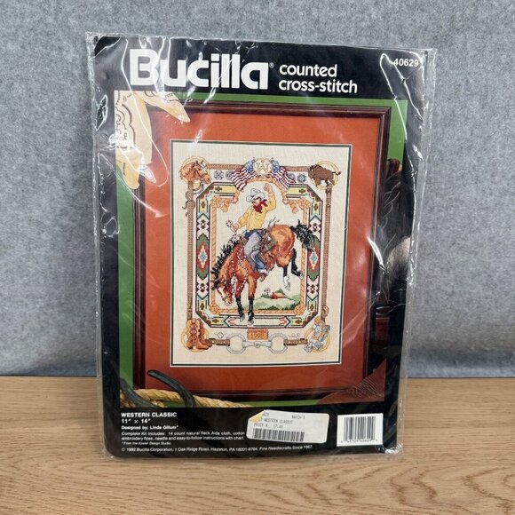 Bucilla Counted Cross Stitch Kit Western Classic #40629 Cowboy VTG 1992 SEALED - Picture 1 of 8